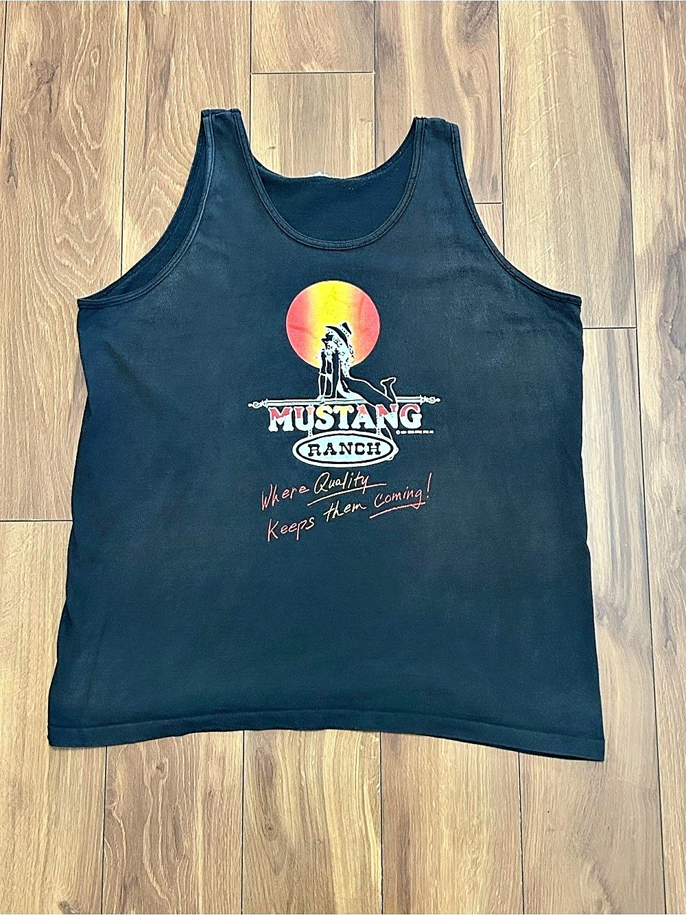 Vintage 80s Mustang Ranch Gentlemen’s Strip Club 1984 Tank-Top Shirt Black Sz L